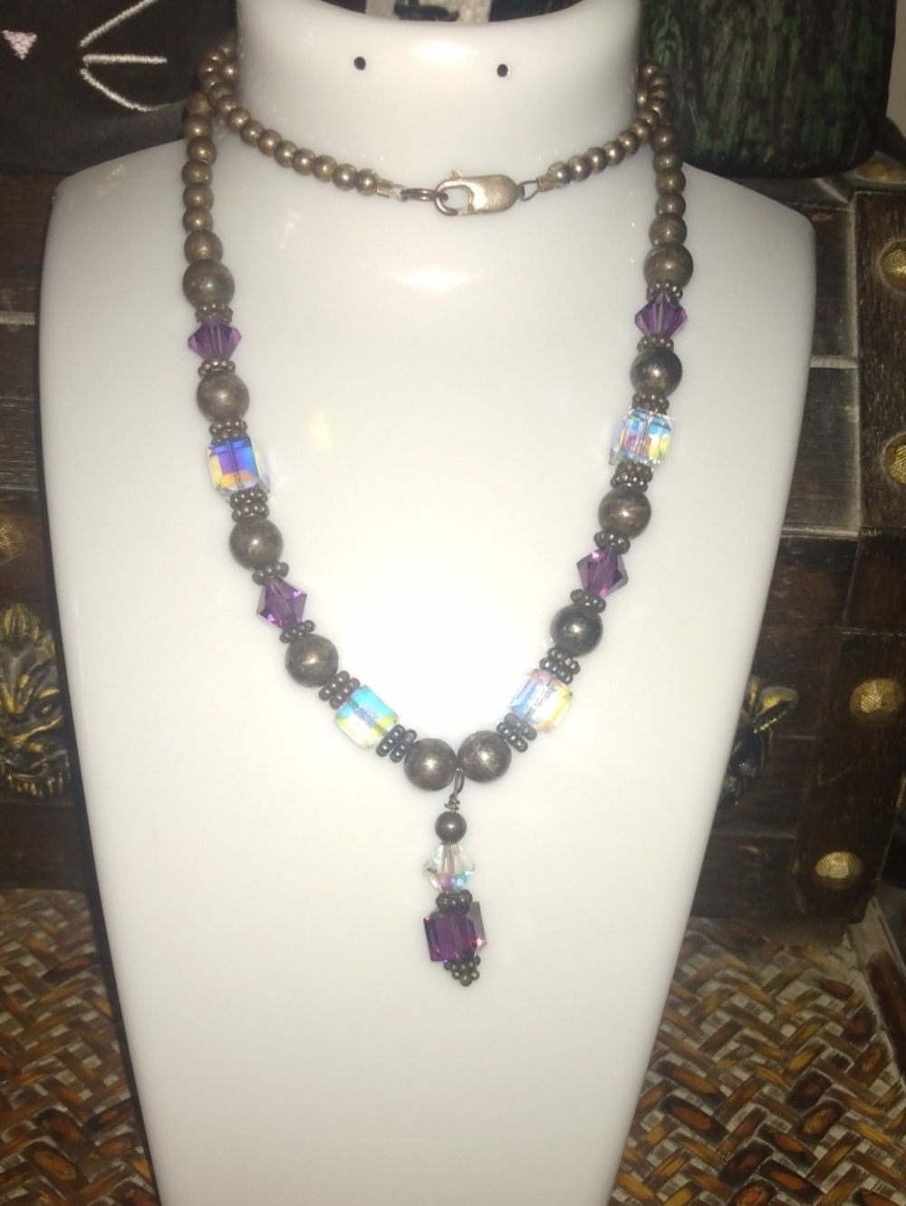 Handcrafted Purple Crystal Pendant Necklace sterling silver